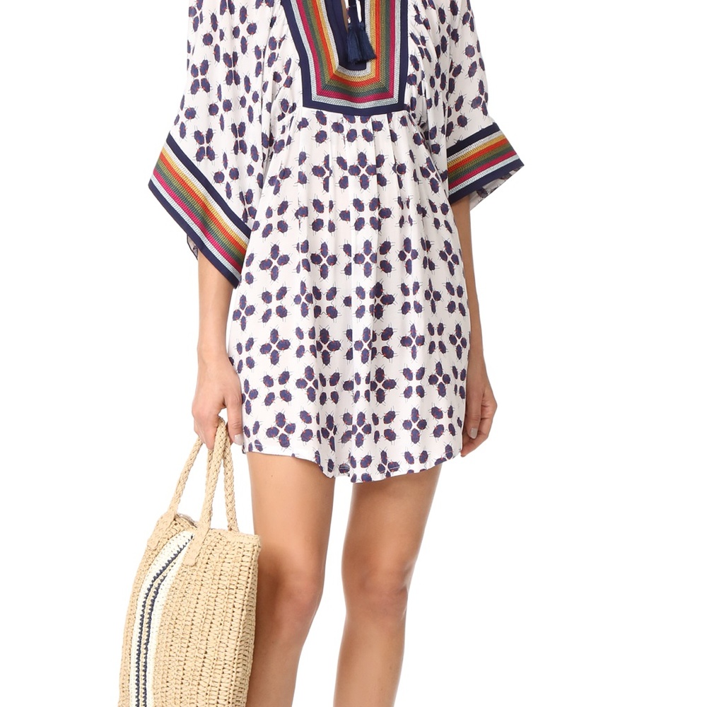 Tory Burch Tunic Caftan Beach to Street Print Coverup Dress Feliz M - Picture 3 of 7